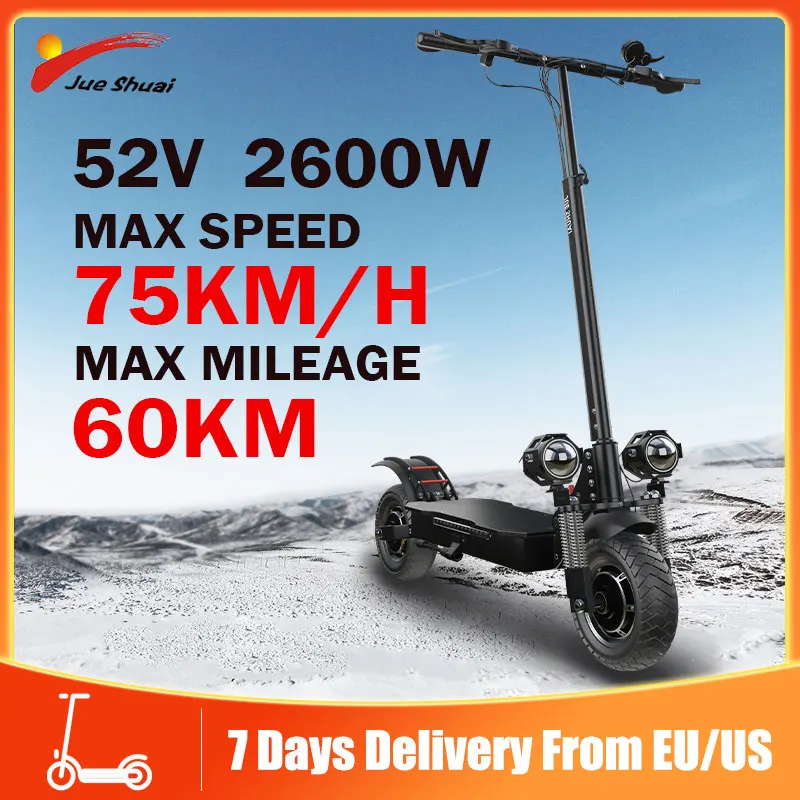 

75KM/H Dual Motor Electric Scooter 52V 2600W Powerful Electric Scooters Adults 150kg Weight Limit E Scooter EU USA Stock