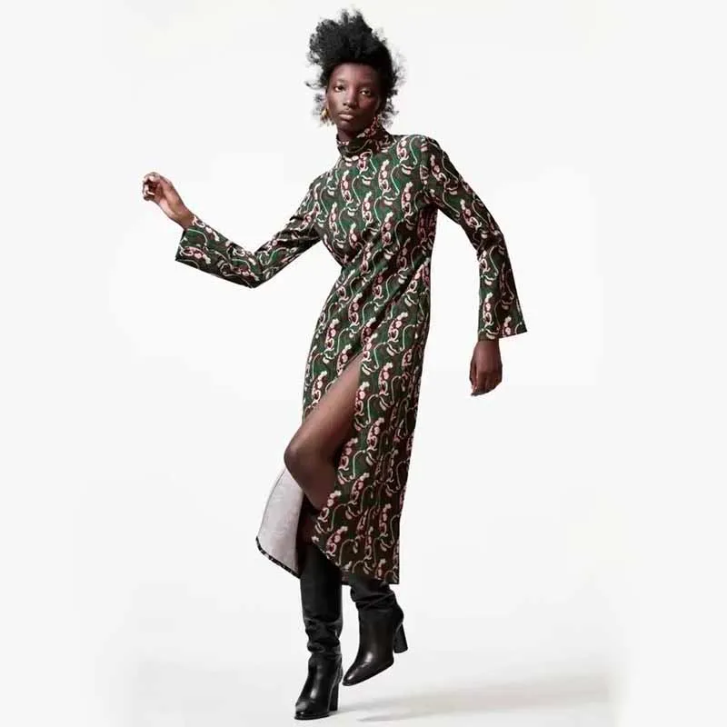 

Женское облегающее платье-миди Uniera 2021 Za, универсальное облегающее платье-миди с длинным рукавом и разрезом в французском ретро-стиле, осень