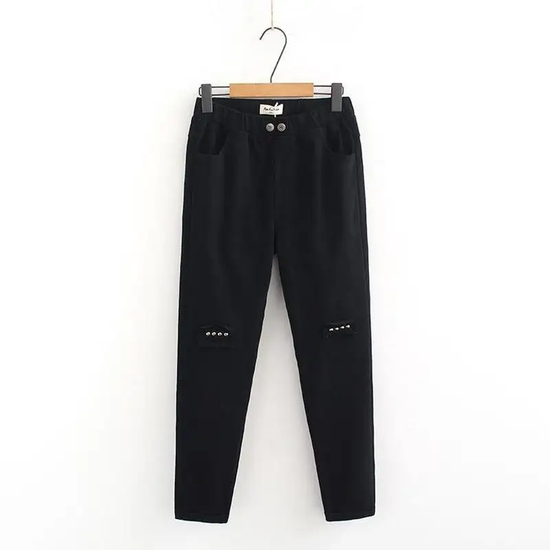 Женские эластичные джинсы с высокой талией размера плюс джинсовые брюки до