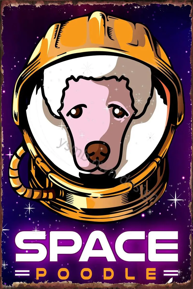 

Жестяные тарелки в виде космического пуделя для хозяина собаки, Настенный декор, Ретро винтажный металлический знак, жестяной знак для твор...