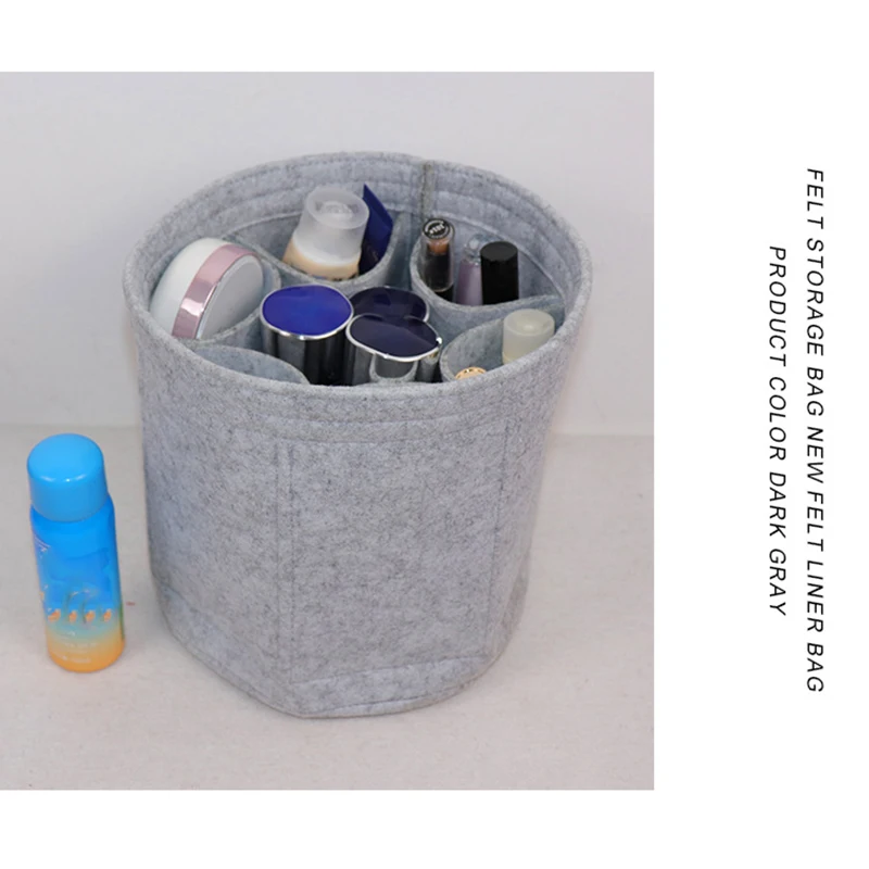 

Felt Cloth Barrel Desktop Storage Fits in Insert Multi-Pockets Cosmetic Bags Storage and Belongings Organizer