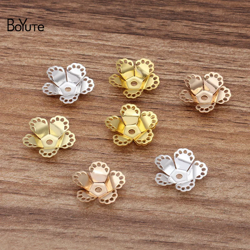 

BoYuTe New Arrive 100Pcs 16MM Metal Brass Stamping Flower Bead Caps Diy Hand Made Jewelry Accessories Parts