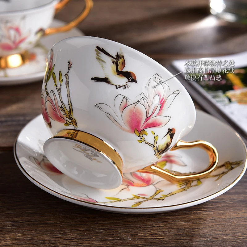 

Bone China Phnom Penh Ceramic afternoon tea Cup Creative Coffee Cup Saucer Set Cup Dish Pull Flower Coffee Cup Dish