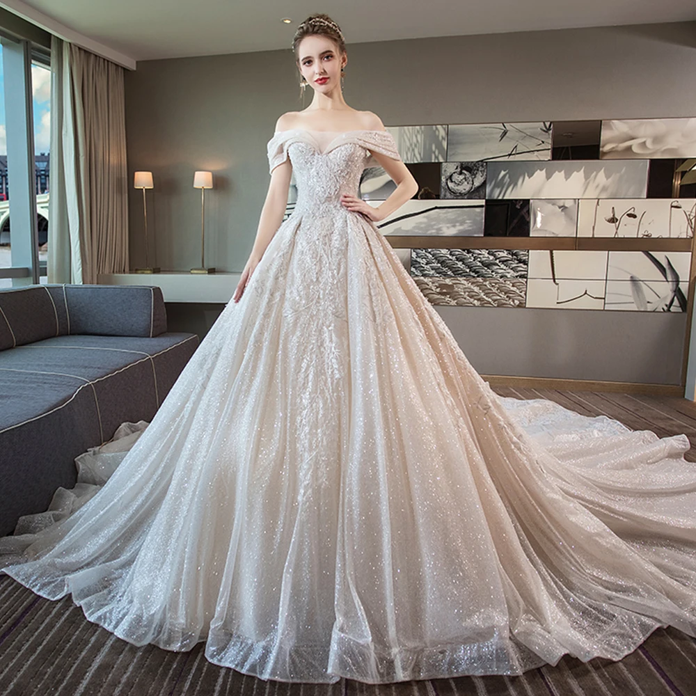 

Robe De Mariage Shining Ball Gown Wedding Dress Off the Shoulder Luxury Hochzeitskleid Sequined Beading Trouwjurk Vestido Novia