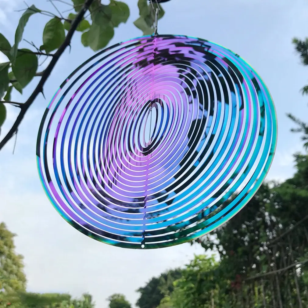 

3D Round Rotating Wind Chimes Flowing-Light Effect Design Home Garden Decoration Outdoor Hanging Decor Gift Shiny Wind Spinners