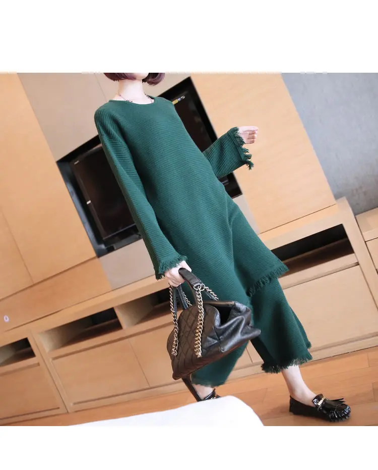 green GCC1205 XITAO/женский комплект 2 шт. с кисточками; Модный вязаный Топ; элегантные штаны с эластичной резинкой на талии; Осенние новые корейские брюки; GCC1205 - Цвет: green GCC1205
