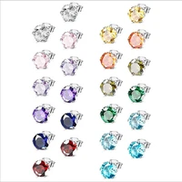 2021 new simple round cubic zirconia stud earrings for women 12 colors available daily wear fashion versatile hot jewelry