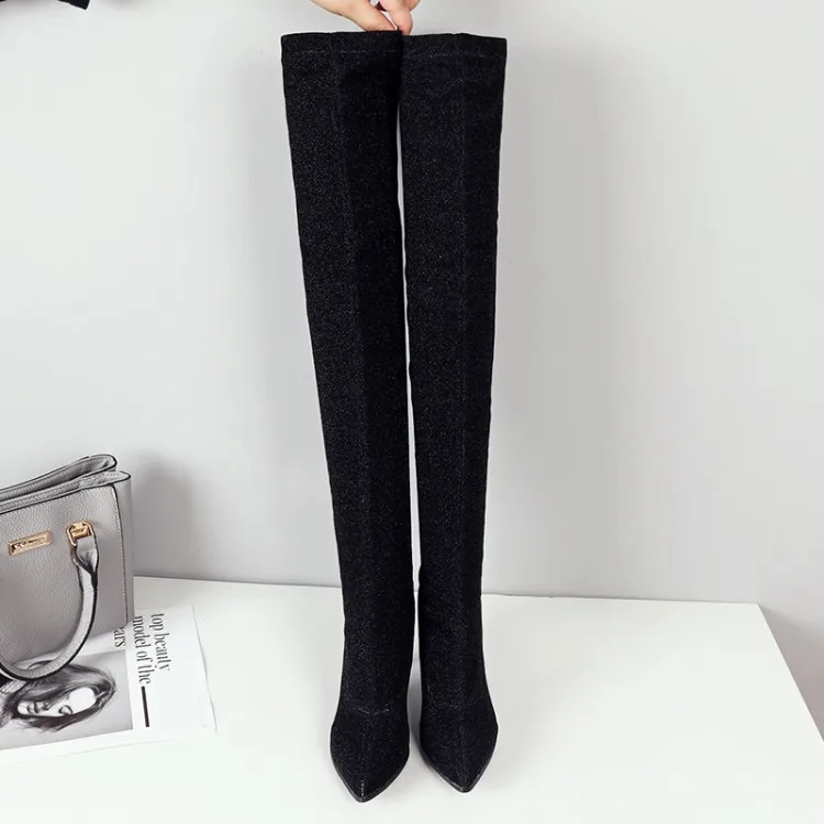 Большие размеры 9 10 11 12 высокие сапоги до бедра выше колена женские женская обувь