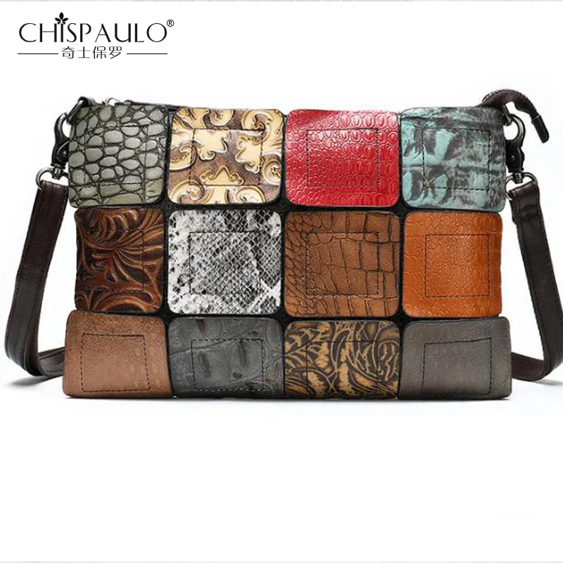 Сумки из натуральной кожи для женщин многоцветная Лоскутная сумка через плечо