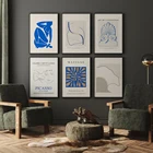 Классическая винтажная абстрактная синяя бежевая настенная Картина на холсте постер и печать картины для гостиной интерьер домашний декор