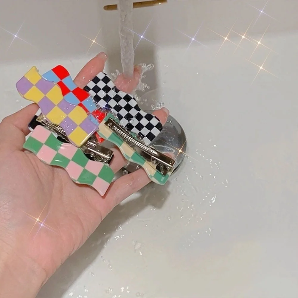 

Ins Wave Checkerboard Hairpin Sweet Wild Bangs Clip Color Plaid Hairpin Side Clip Net Red Hair Accessories Female Tide