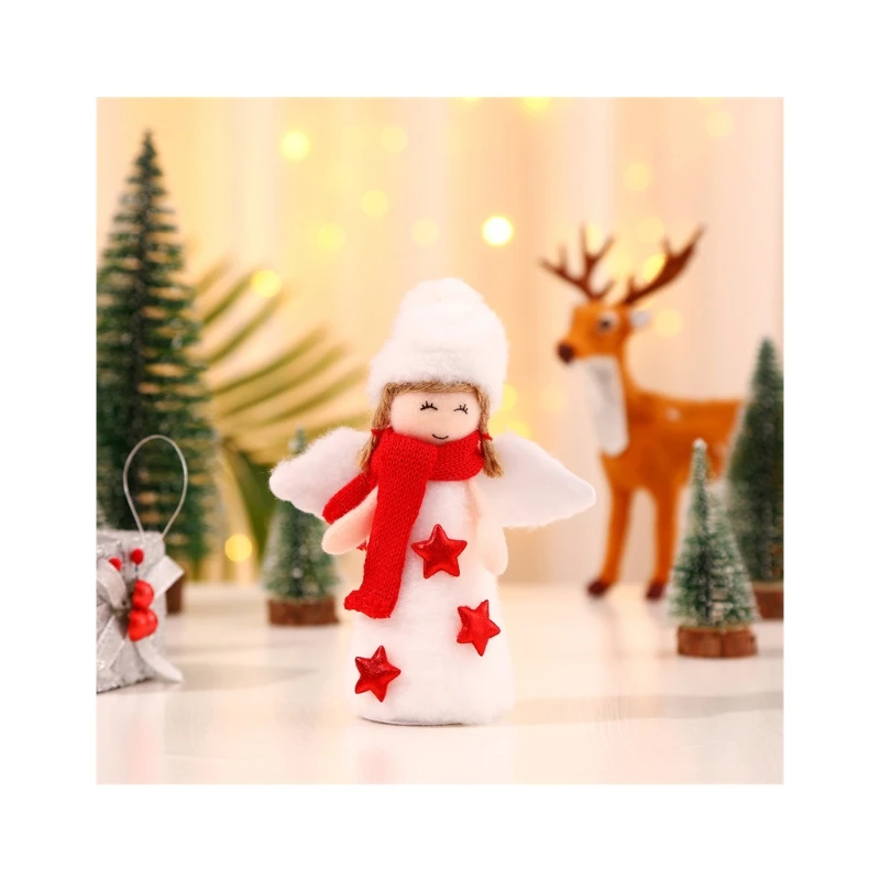 

T5EC 20cm/8in Toy Figure Doll Stuffed Doll w/ Knitted Hat/Scarf for Christmas Holiday Decoration Home Ornament Party Favors