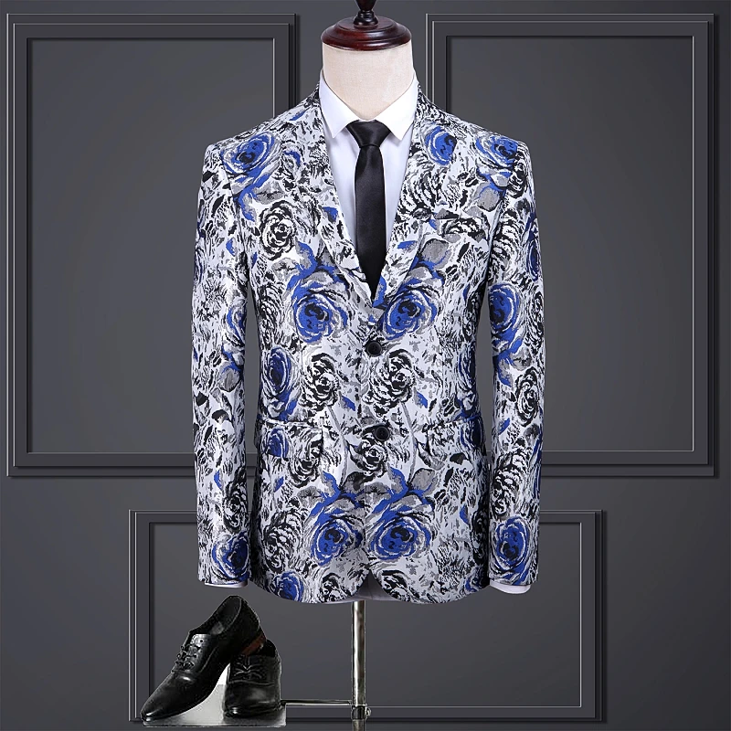 Мужской Стильный блейзер с принтом роз однобортный приталенный Блейзер для