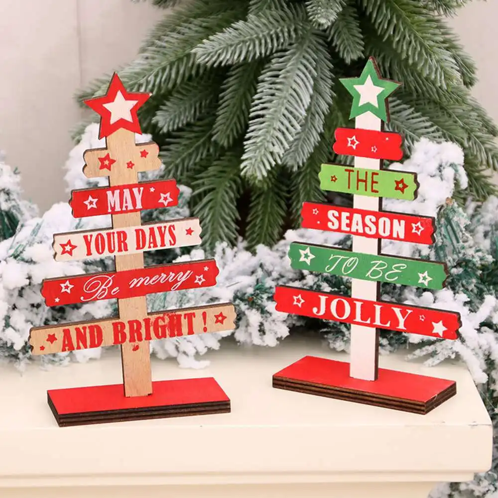 

2PC Wooden DIY Mini English Alphabet Christmas Tree Desktop Decoration Craft Desktop Decoration Christmas Ornaments