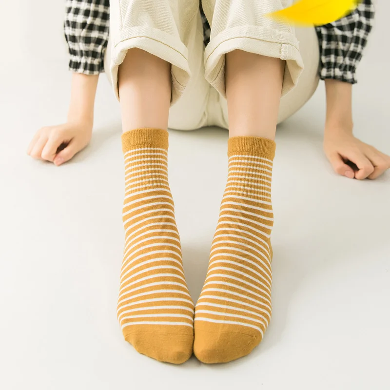 Новинка весны 2020 женские носки 100% хлопок в полоску средний цилиндр