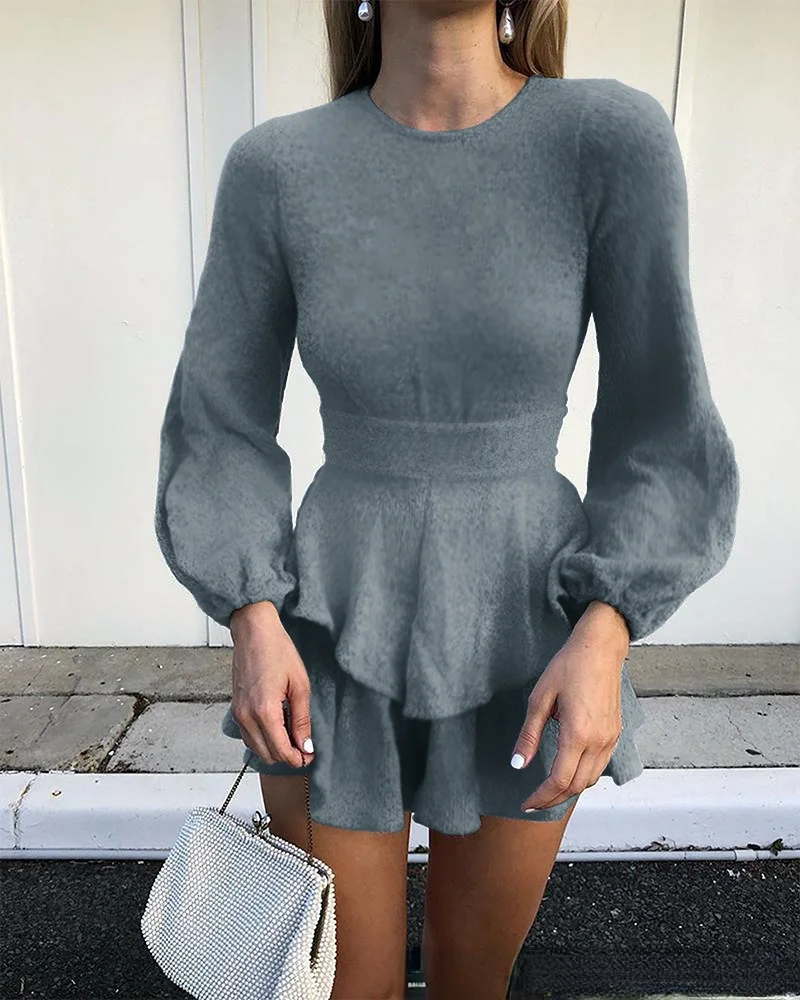 

2020 autumn new long sleeve dress open back Lantern Sleeve Dress foreign trade dress