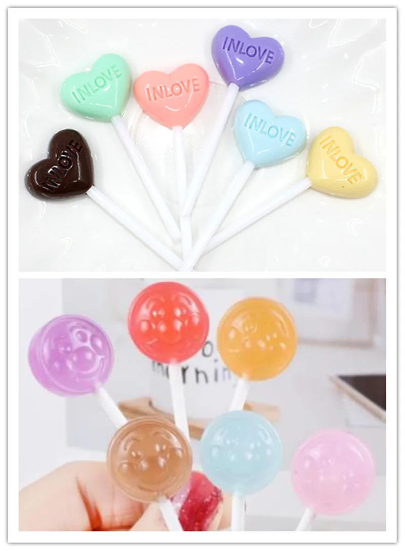 

Heart Lollipop Resin Flat back Cabochon Imitation Food Art Supply Decoration Charm DIY Craft Doll house toy Accessories
