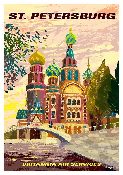 Русские авиалинии СПб для путешествий холст живопись винтажный настенный плакат