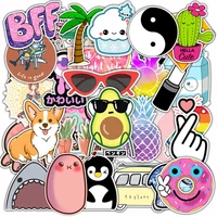 50pcs cute mixed small fresh funny cartoon pattern scrapbook stationery phone laptop case skateboard car stickers for kids toys