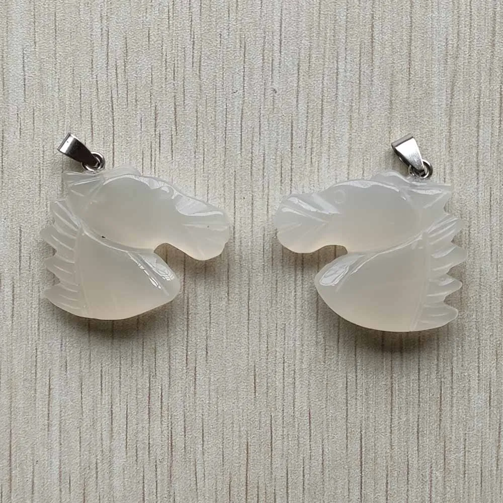 

Fashion new natural white onyx carved horse head charm pendants for necklace jewelry making 6pcs/lot Wholesale free shipping
