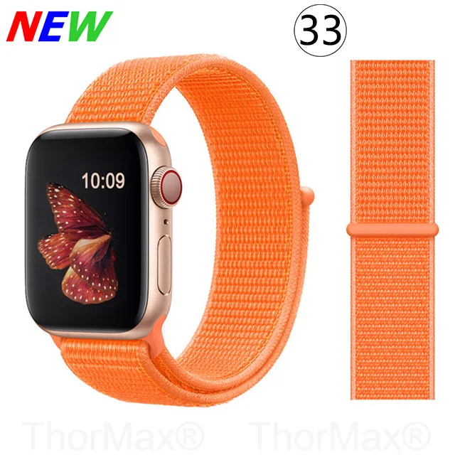 Ремешок для часов Apple Watch 4 серии 5 4 3 мягкий легкий дышащий нейлоновый спортивный ремешок 38 мм 42 мм 40 мм 44 мм Ремешки для наручных часов - Цвет ремешка: 33-Papaya