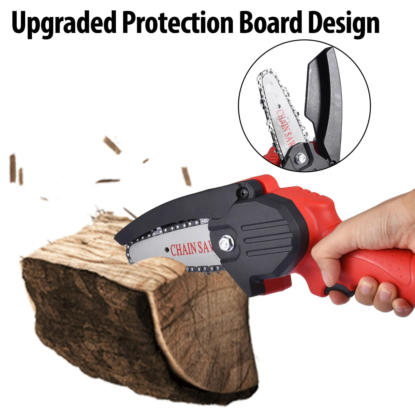

Upgrade Mini Chainsaw Cordless One-handed Electric Saw With LED Illuminator Protective Bezel For Cutting Branches Wood