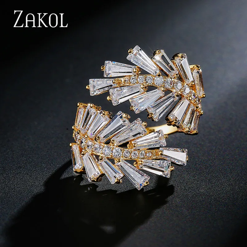 Женское Открытое кольцо ZAKOL свадебное Ювелирное Украшение с трапециевидным