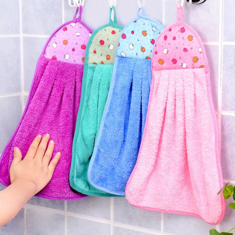 

5 Colors 25*45cm Coral Velvet Cute Soft Hand Towels Dishcloth Printing Absorbent Cloth Bathroom Hanging Wipe Kitchen Accessories
