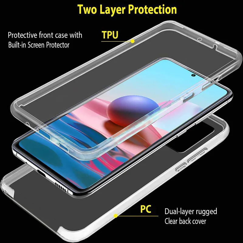 360 degree clear full cover case for xiaomi redmi note 10 10s 9 9s 8t 9t pro max 9at 9a 9c mi 10t poco x3 m3 f3 nfc pro 11i 11 free global shipping