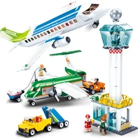 sluban city civil aviation airport airplane passenger plane airbus moc figures building blocks bricks classic model toys for kid