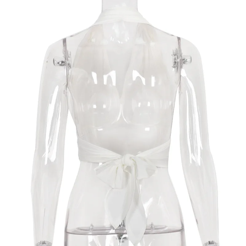 

Sexy Sleeveless Halter Crop Top Female Backless Bandage Cropped Chic Fashion Vest Top Cropped Streetwear Black White Clothes