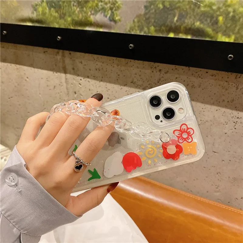 

Fashion Transparent Chain Wristband Floating Duck Soft Case For Iphone 11 12 Pro Max 7 8 Plus Xr X Xs Se 2020 Phone Cover Fundas