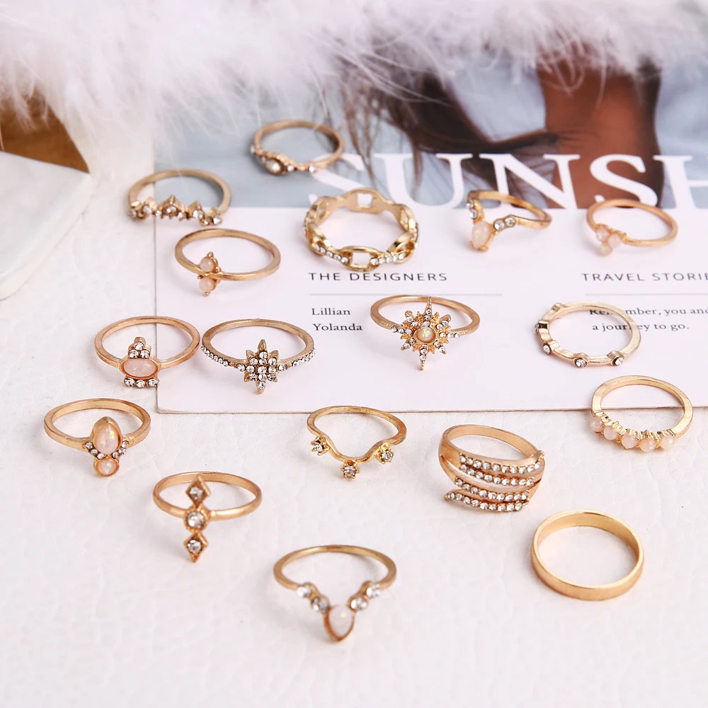 17 шт./компл. модное винтажное кольцо на палец средней длины с короной