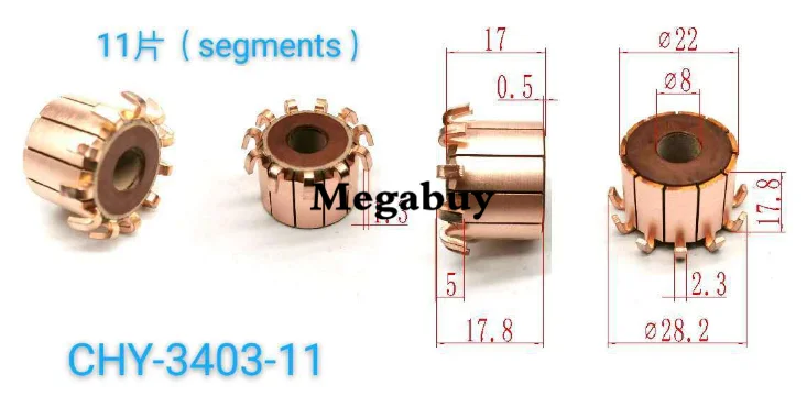 

8*22*17mm 11P Teeth Copper Hook Type Electrical Motor Commutator