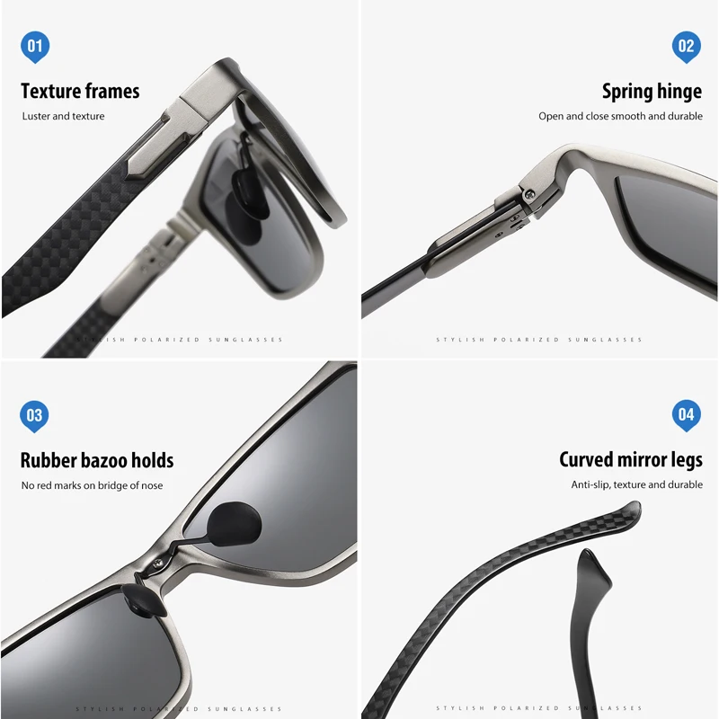 SIMPRECT Carbon Fiber Polarized Sunglasses For Men 2022 Aluminum Magnesium Photochromic Anti-reflective Rectangle Sun Glasses