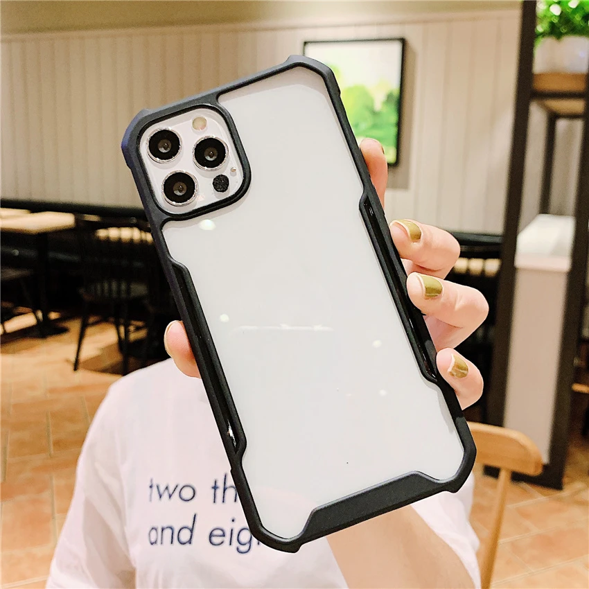 Shockproof Transparent Phone Case For Redmi Note 9 9S 9A 9C 8 7 Pro Mi 10T Silicone Frame Anti shock Acrylic Clear Hard PC Cover | Мобильные
