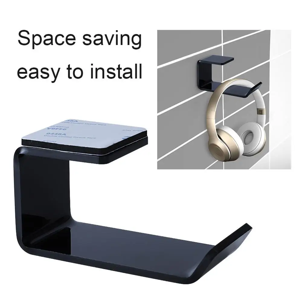 

1pcs Sticker Acrylic Headphone Bracket Hanger Under Desk Wall Mounted Headset Holder Hook Earphone Sticky Display Stand