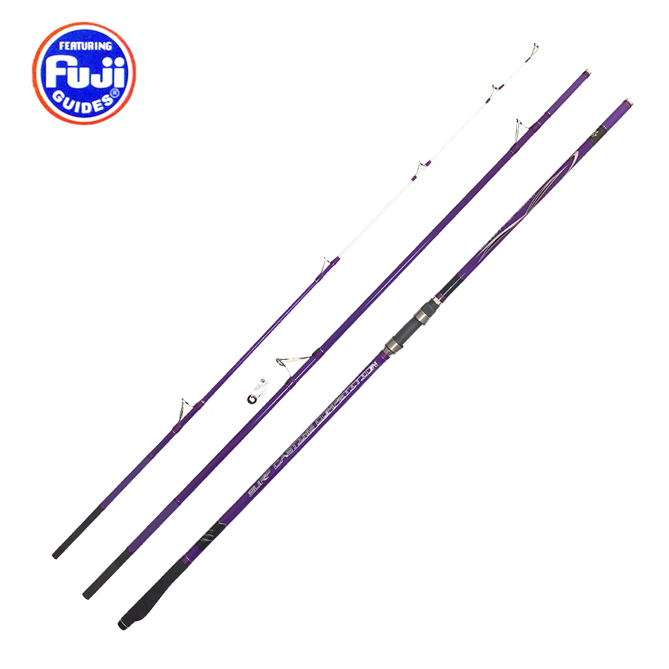 

4.25m 2pcs purple Full Fuji Components 100-250g 3sections Superhard high carbon surf rod casting beach far shot fishing rod