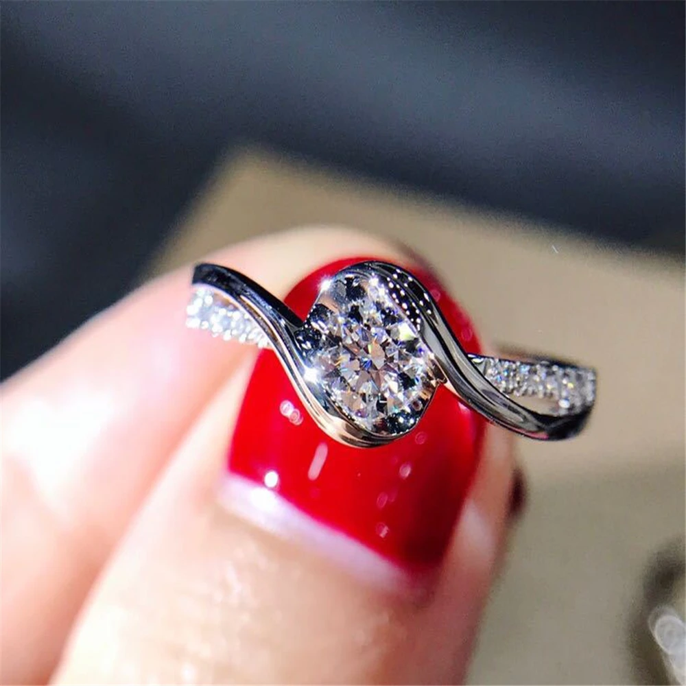 Ring Simple Plating White Gold Wild Super Flash Drill Carat Eight Hearts And Arrows Zircon Engagement Gift Women | Украшения и
