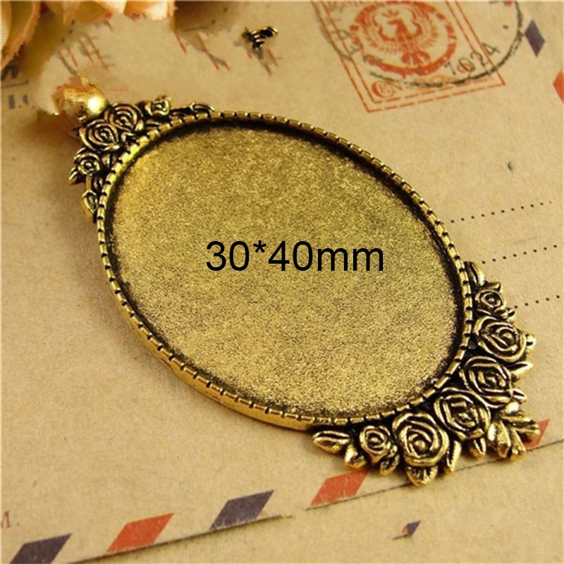 antique gold 5 шт./лот Размер основания 30*40 мм розовое ожерелье с подвеской в виде цветка Установка основания Кабошон Камея лоток рамка пустая для изготовления ювелирных изделий - Цвет: antique gold