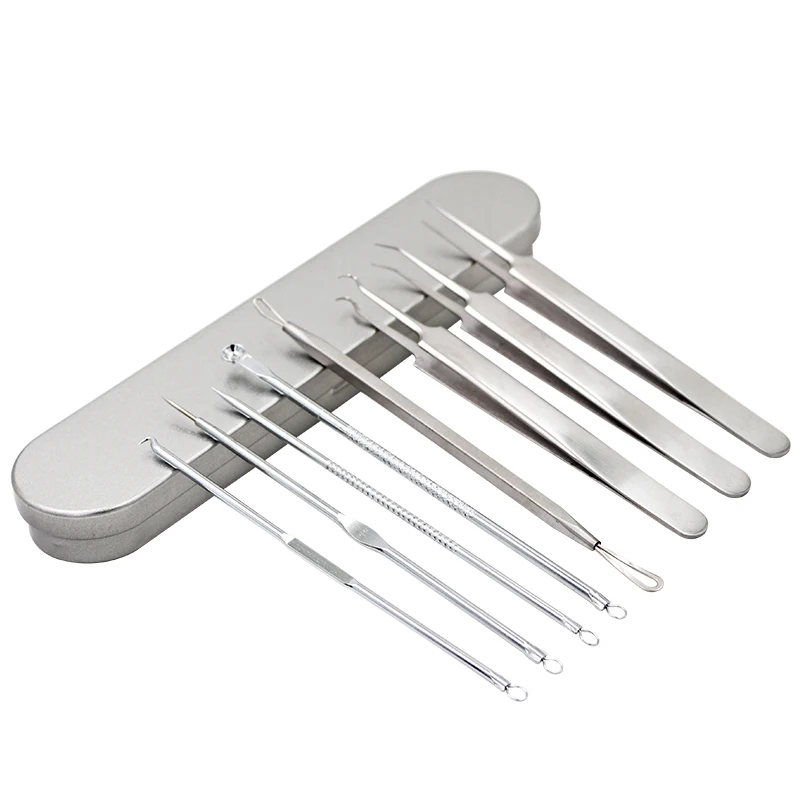 

8pcs/7pcs/6pcs Blackhead Acne Remover Tool Kit Facial Comedones Acne Needle Clip Pimple Tweezer Blemish Extractor Set Skin Tools
