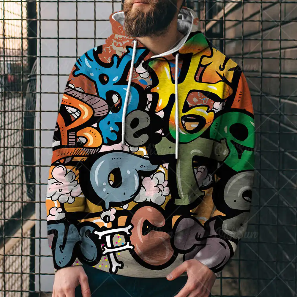 

2021 Spring And Fall Fashion Color Letter Pattern Sweatshirt Fashion O-Neck Streetwear Men's Hoodies Personality OversizedHoodie