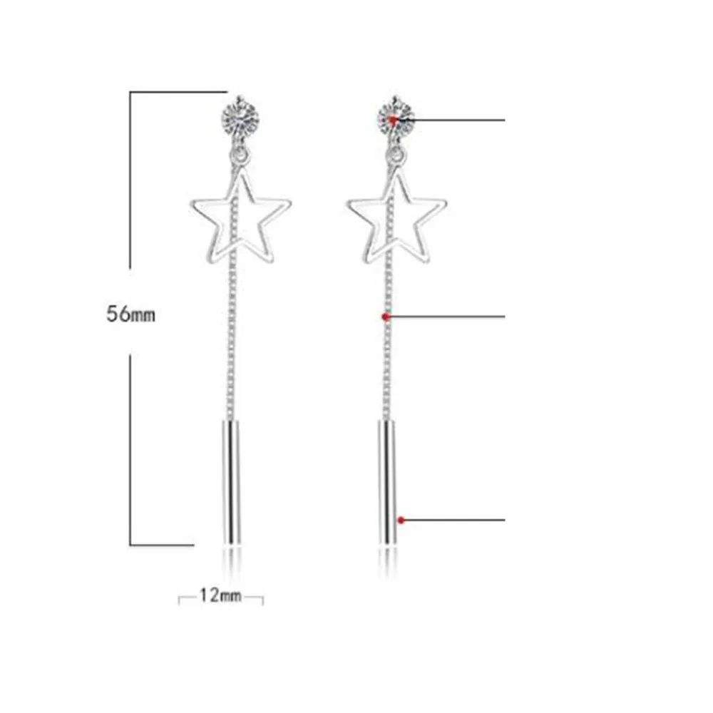 

925 Sterling Silver New Jewelry High Quality Woman Fashion Earrings Retro Long Tassel Hollow Pentagram Pop Earrings