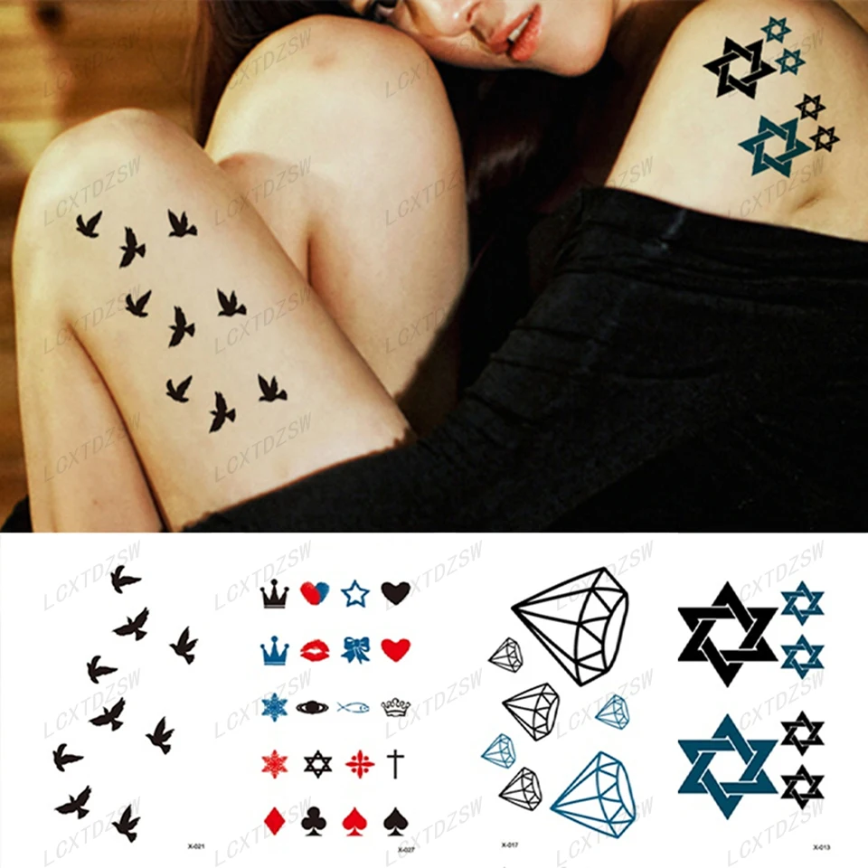 

Temporary Tattoo Stickers For Men And Women, Birds, Stars, Geometric Small False Tattoos, Waterproof And Durable, Body Art
