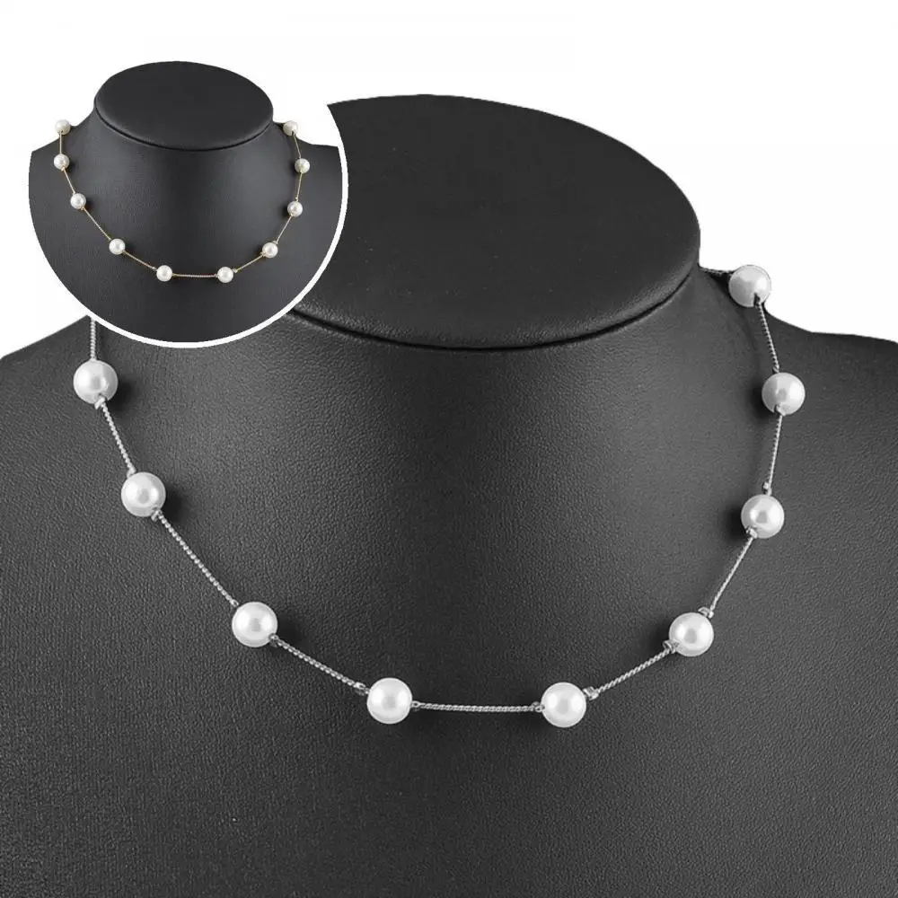 

Elegant Women Faux Pearl Pendant One Layer Short Chain Necklace Jewelry Gift