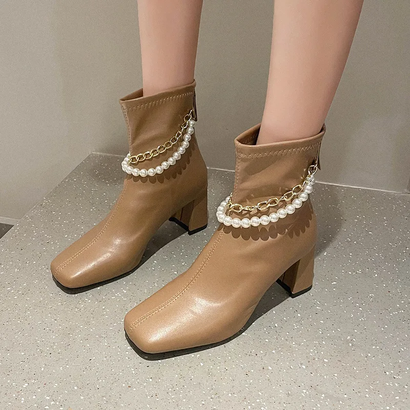 

Женские ботильоны на высоком каблуке, с квадратным носком, на молнии