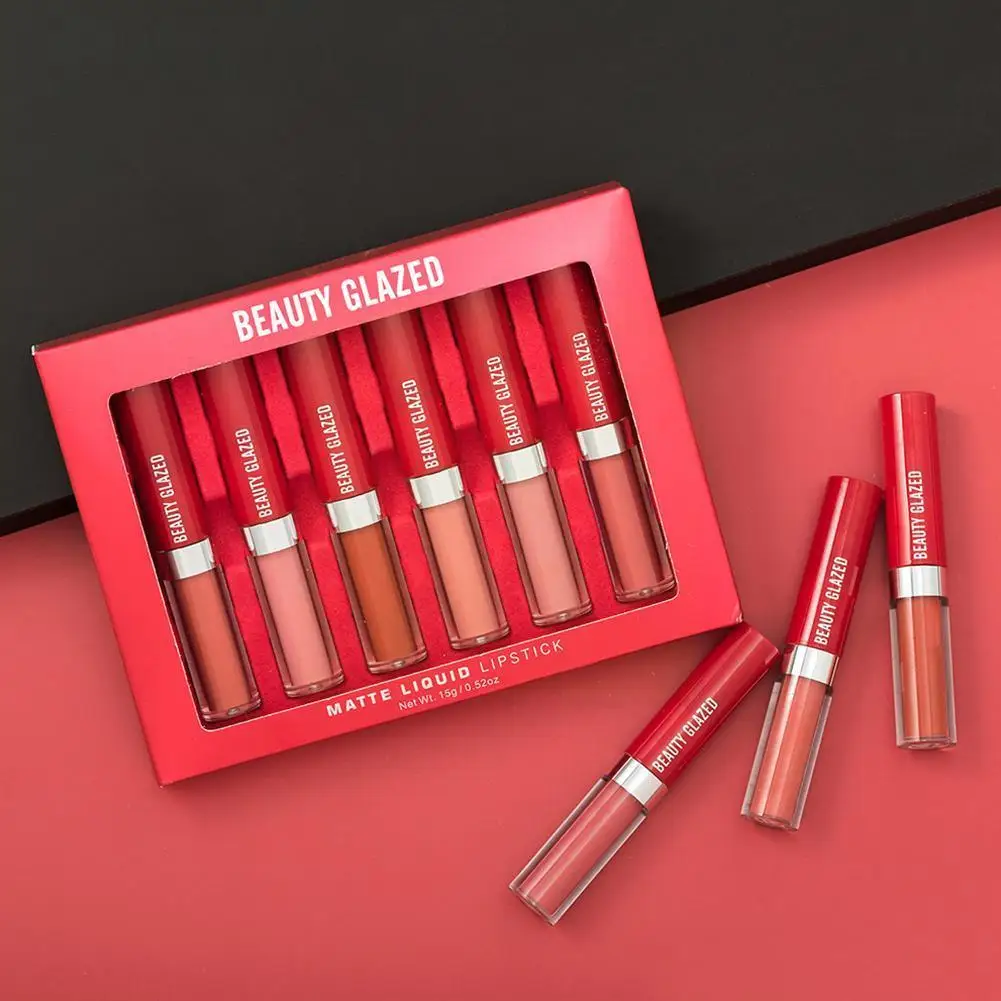 

6 Color Beautiful Glazed Liquid Lipstick Set Matte Cosmetic Tint Lip Lasting Gloss Lip Makeup Long Lips Waterproof Lightwei Q9I7