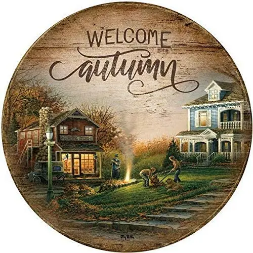 

Welcome Autumn Round Metal Tin Sign Suitable for Home and Kitchen Bar Cafe Garage Wall Decor Retro Vintage 12 x 12 Inch