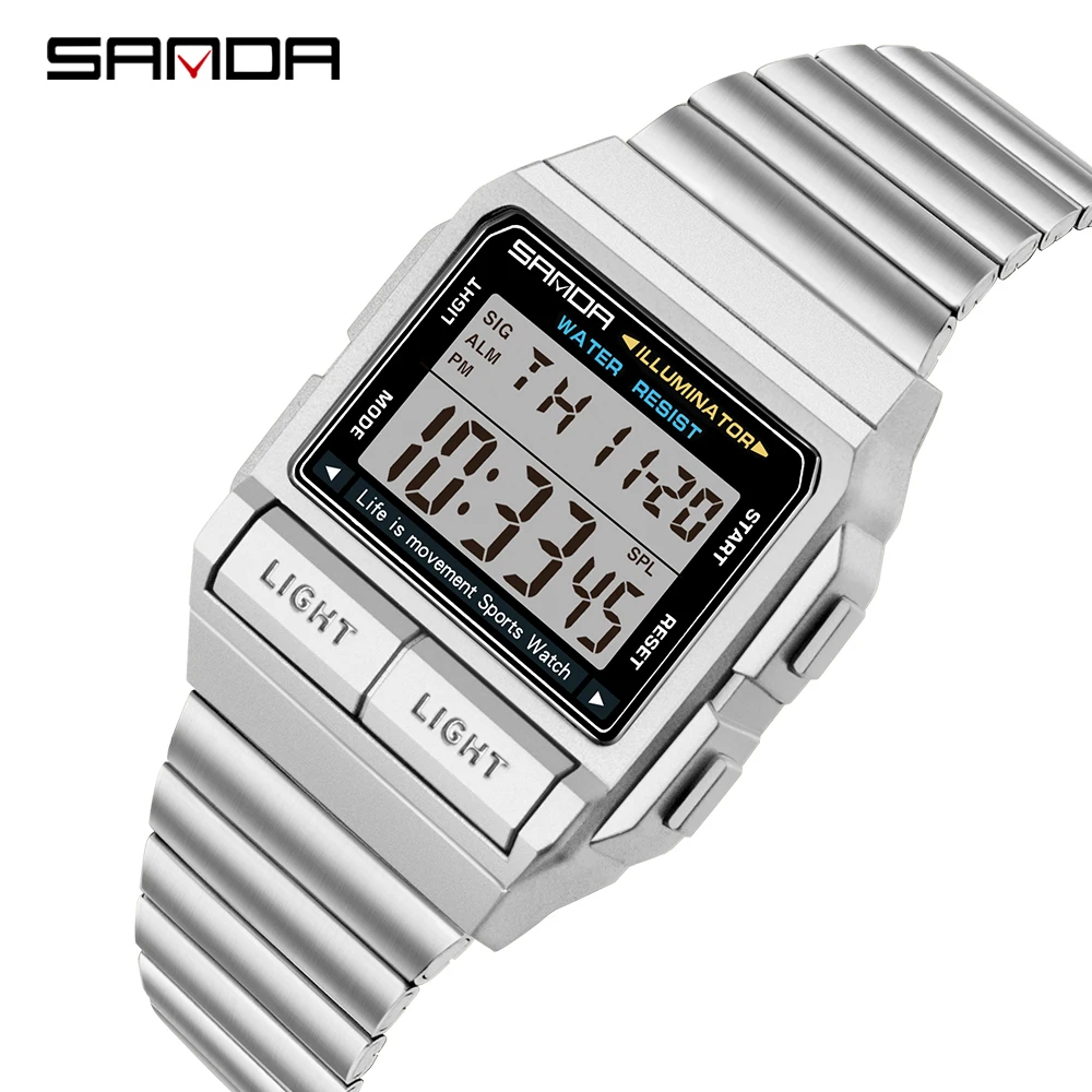 SANDA Топ бренд класса люкс мужские часы светодиодный цифровые 5ATM повседневные