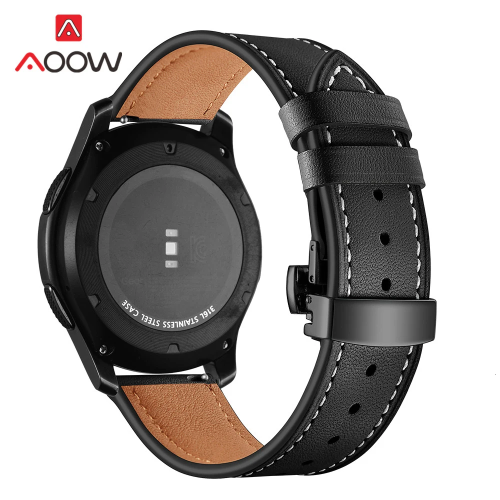 20 мм 22 мм ремешок из натуральной кожи для samsung Galaxy Watch Active 42 мм 46 мм Бабочка Пряжка браслет ремешок аксессуары